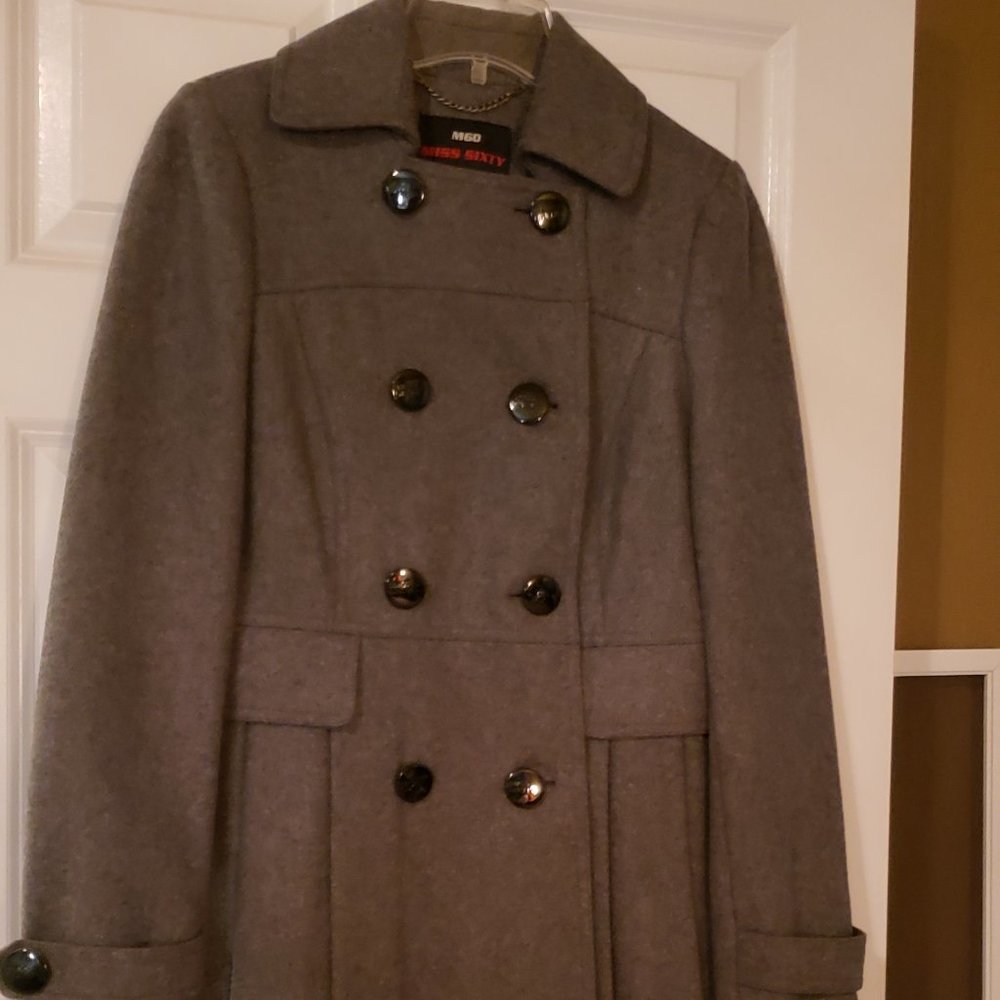 Miss Sixty M60 - Women's Light Grey Long Sleeves Double Breasted Pea Coat